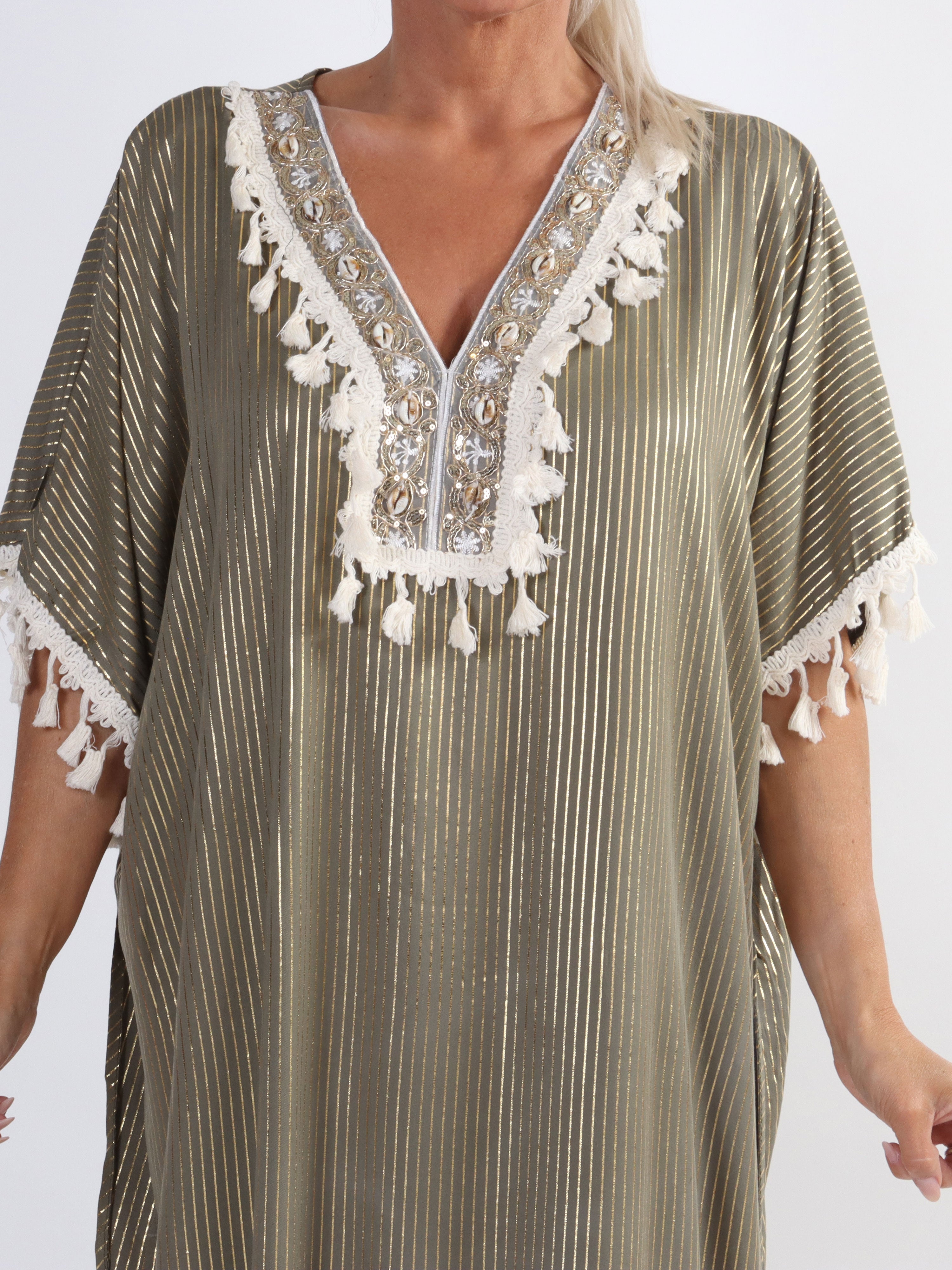 Dua Stripe - Lang plus size tunikakjole med broderet detaljer